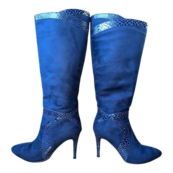 6.5 Monroe & Main royal blue suede knee-high boots with snakeskin trim chic sexy - Picture 7 of 16